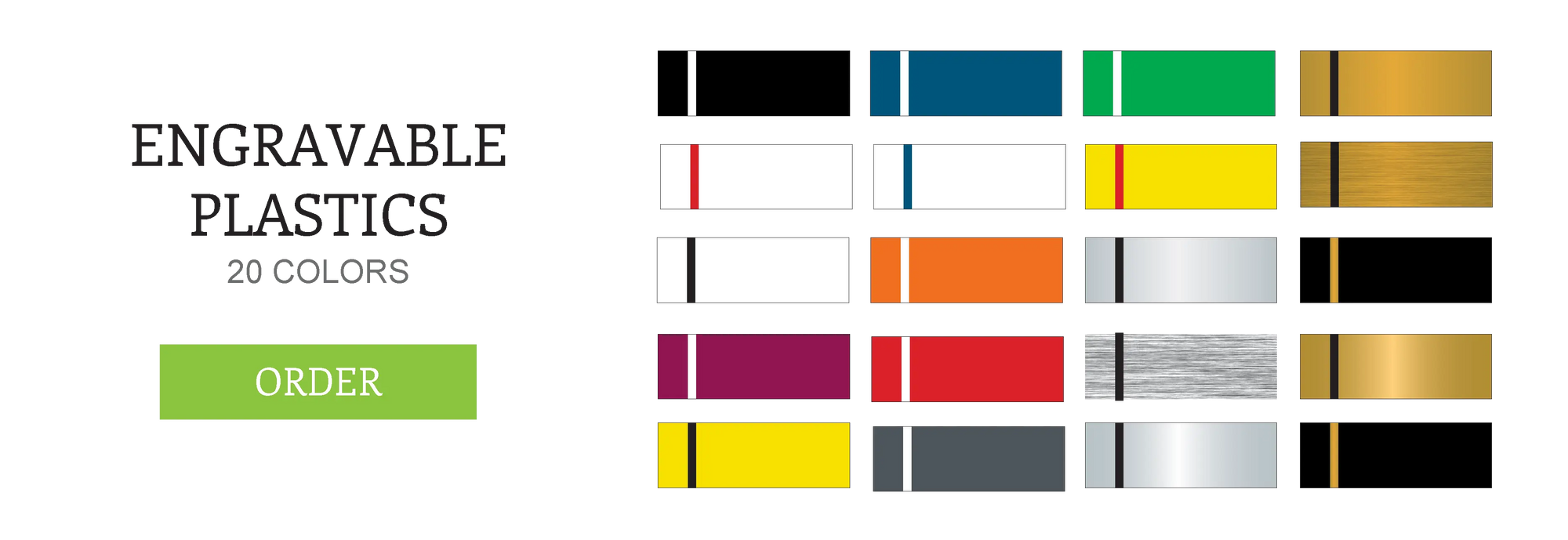 Our Engravable Plastics come in 20 colors